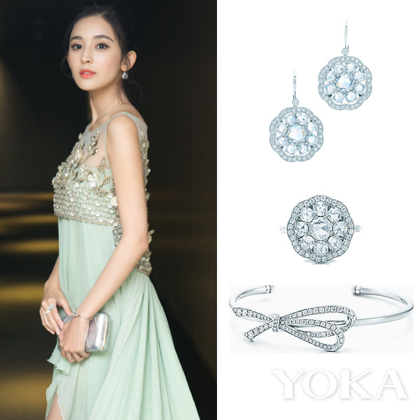 娜扎佩戴Tiffany珠宝，图片来源于微博和品牌官网。