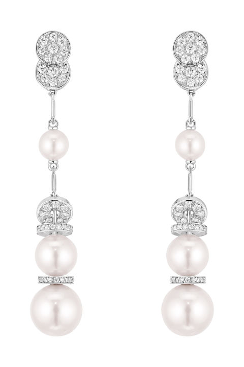 Chanel 18K白金珍珠钻石耳坠