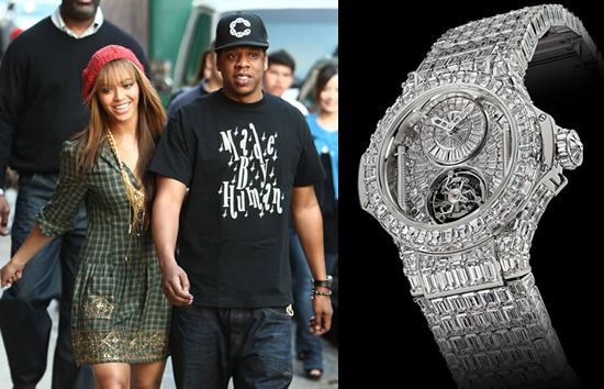 Beyoncé送给老公Jay-Z的生日礼物定制款宇舶Big Bang钻石陀飞轮，价值300万美元