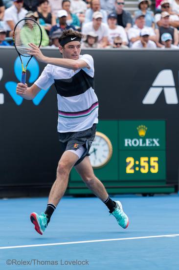 劳力士代言人泰勒?弗里茨(TAYLOR FRITZ )于2019年澳大利亚网球公开赛?Rolex Thomas Lovelock