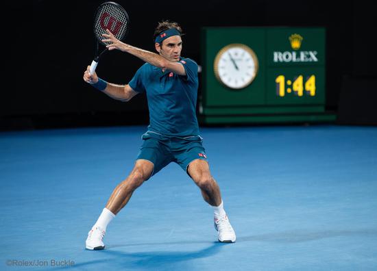 劳力士代言人罗杰?费德勒(ROGER FEDERER)于2019年澳大利亚网球公开赛?Rolex Jon Buckle(3)