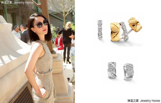 Chanel 香奈儿 COCO CRUSH系列耳环 18K黄金、18K白金、钻石 价格：RMB 44，300