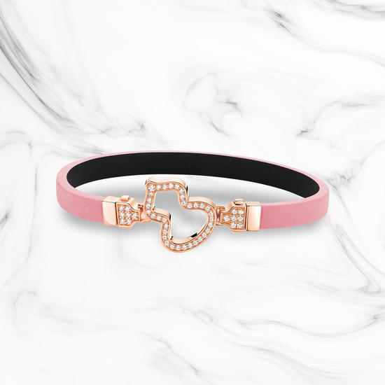 Wulu18K玫瑰金钻石链扣和可替换粉色牛皮手链